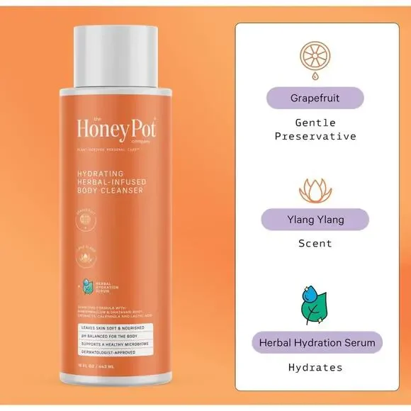 The Honey Pot Company Body Wash Grapefruit Ylang Ylang, 15 fl oz, NEW - Picture 3 of 5